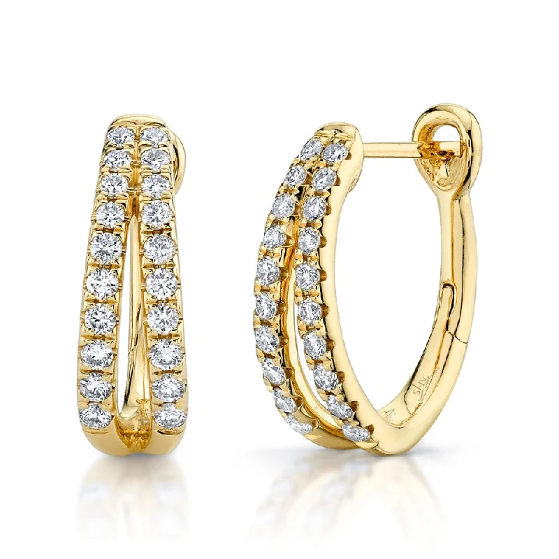 women's earrings with trendy look -14K Yellow Gold Diamond Oval Hoop Earrings