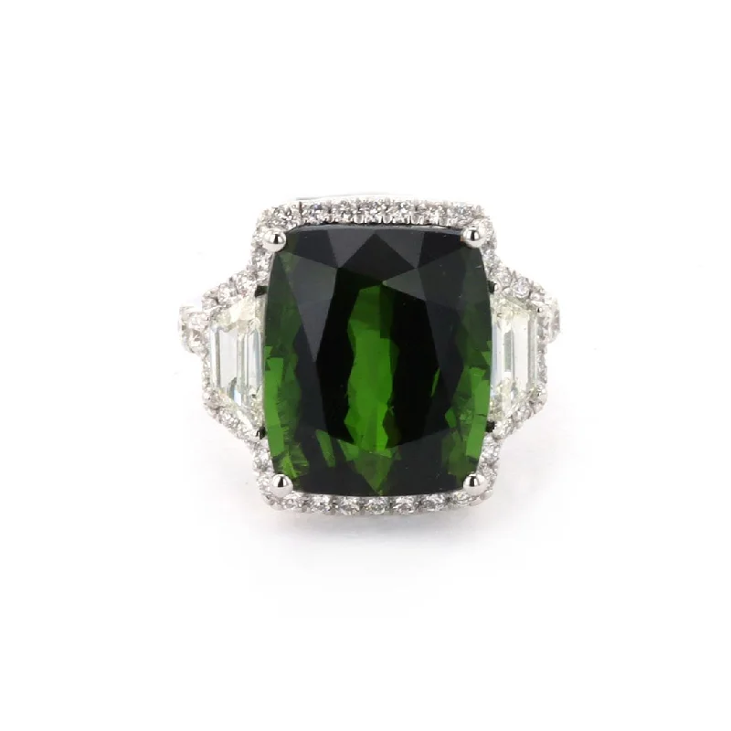 women's engagement rings with modern style -Green Tourmaline & Diamond Halo Ring