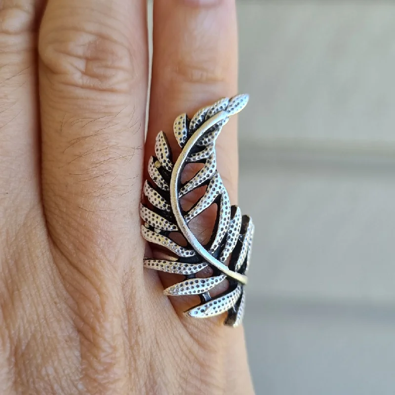 women's rings with luxurious gold finish -Anatolian Boho Ring - "Fern Leaf"