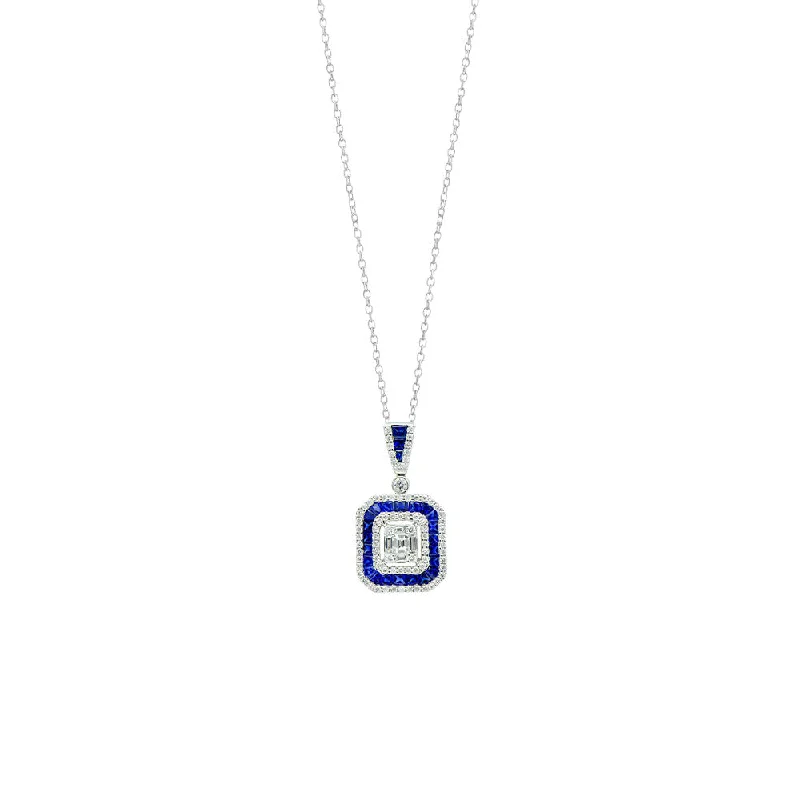 women's necklaces with vintage style -18 Karat White Gold Illusion Set Pendant with Diamonds and Sapphires