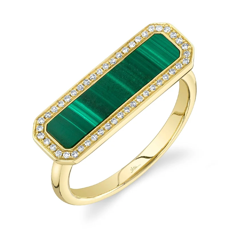 women's engagement rings with three-stone sapphire -14K Yellow Gold Diamond & Malachite Bar Ring