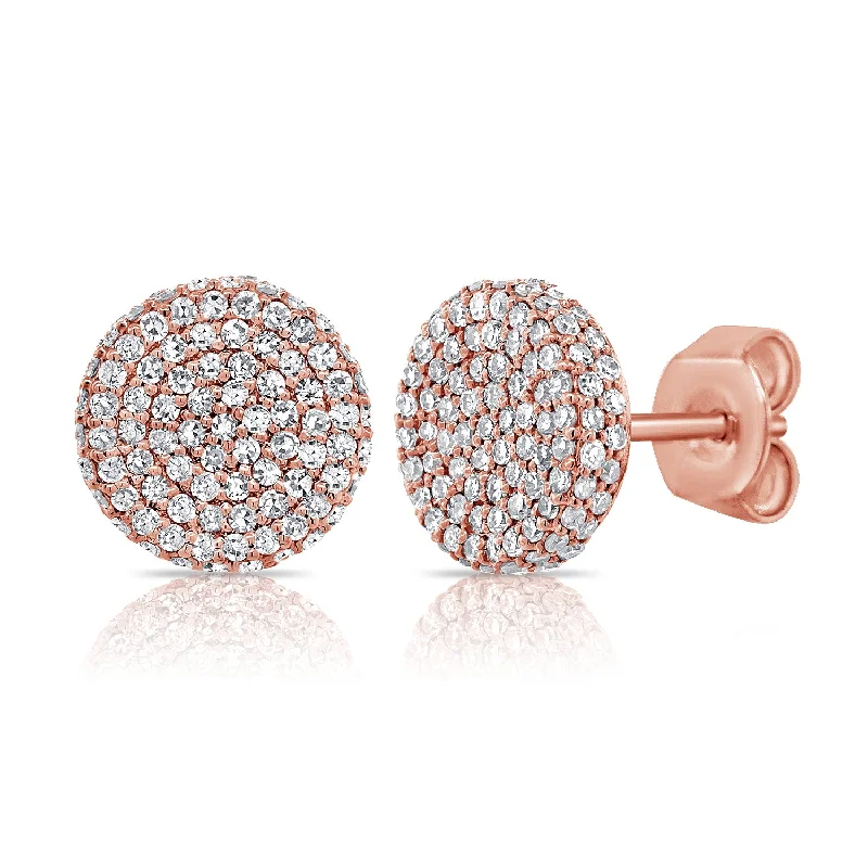 women's earrings with oversized hoop -14K Rose Gold Diamond Raised Disc Large Earrings