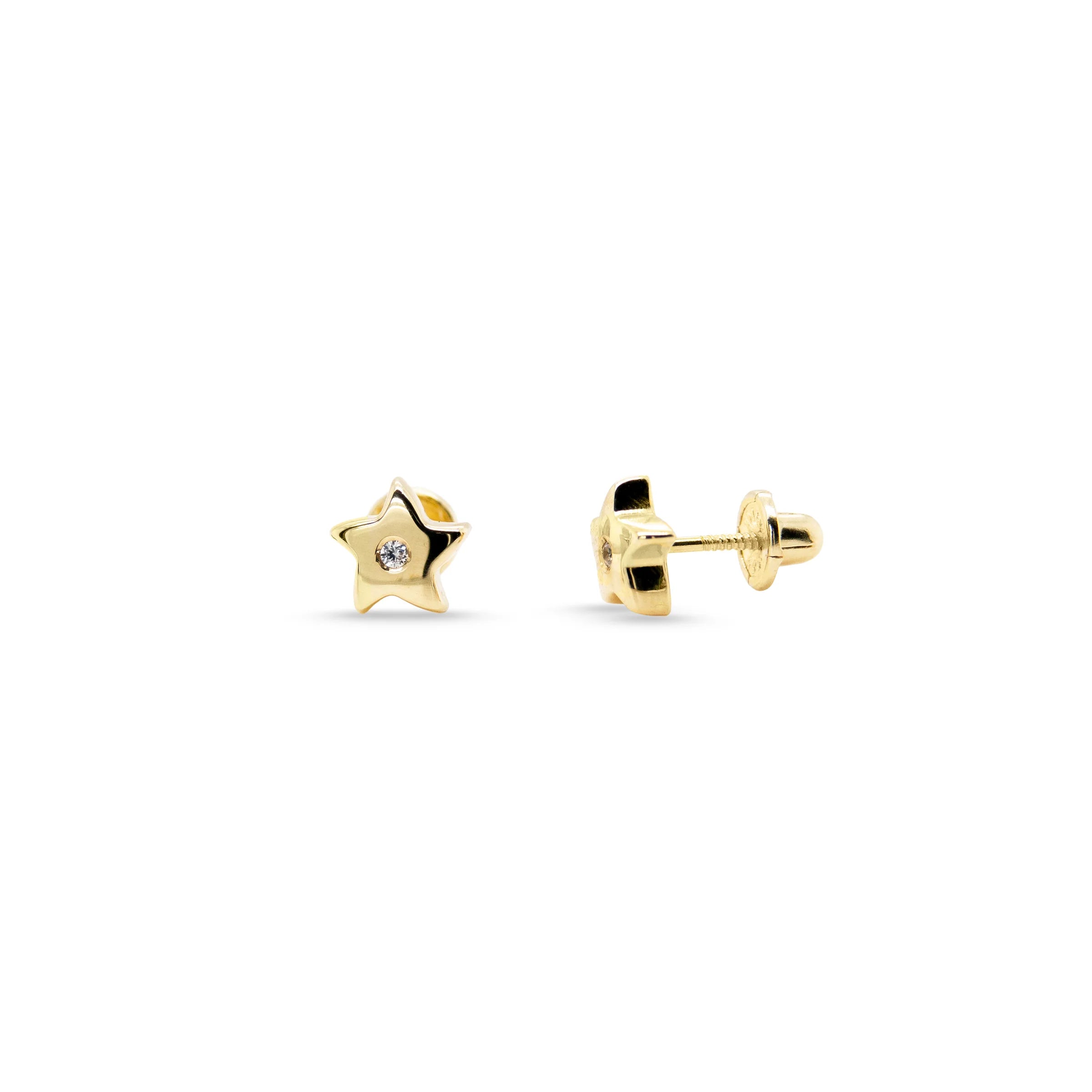 women's earrings with vibrant gemstones -14K Yellow Gold CZ Star Children's Earrings