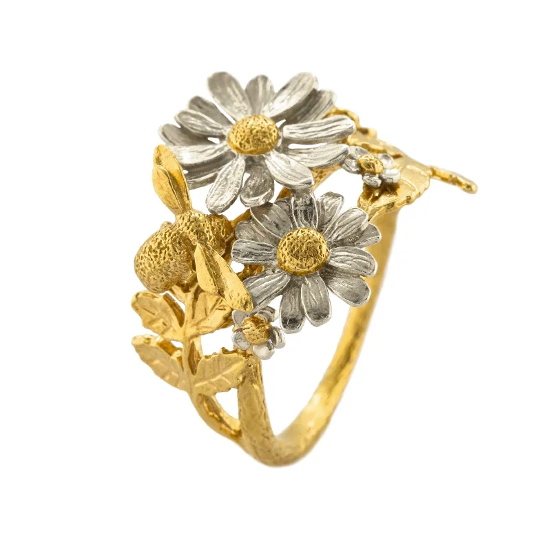 women's rings with minimalist band -Alex Monroe Posy Bloom Bee Ring