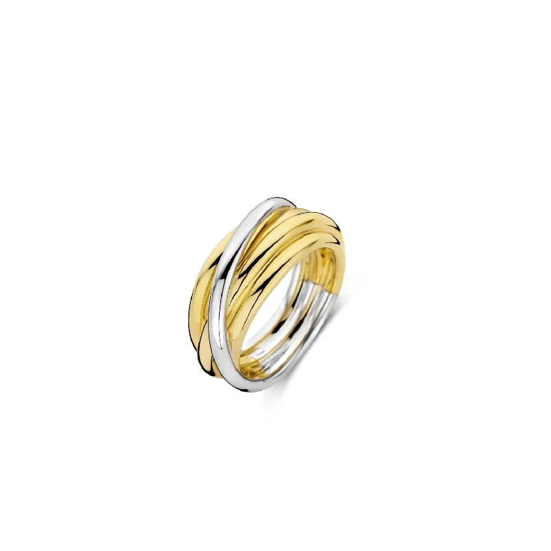 women's rings with round stone -Ti Sento Silver Gold Intertwined Ring