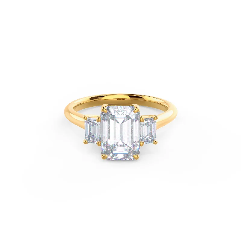 women's engagement rings with custom-designed setting -14K YELLOW GOLD LAB GROWN DIAMOND THREE STONE RING