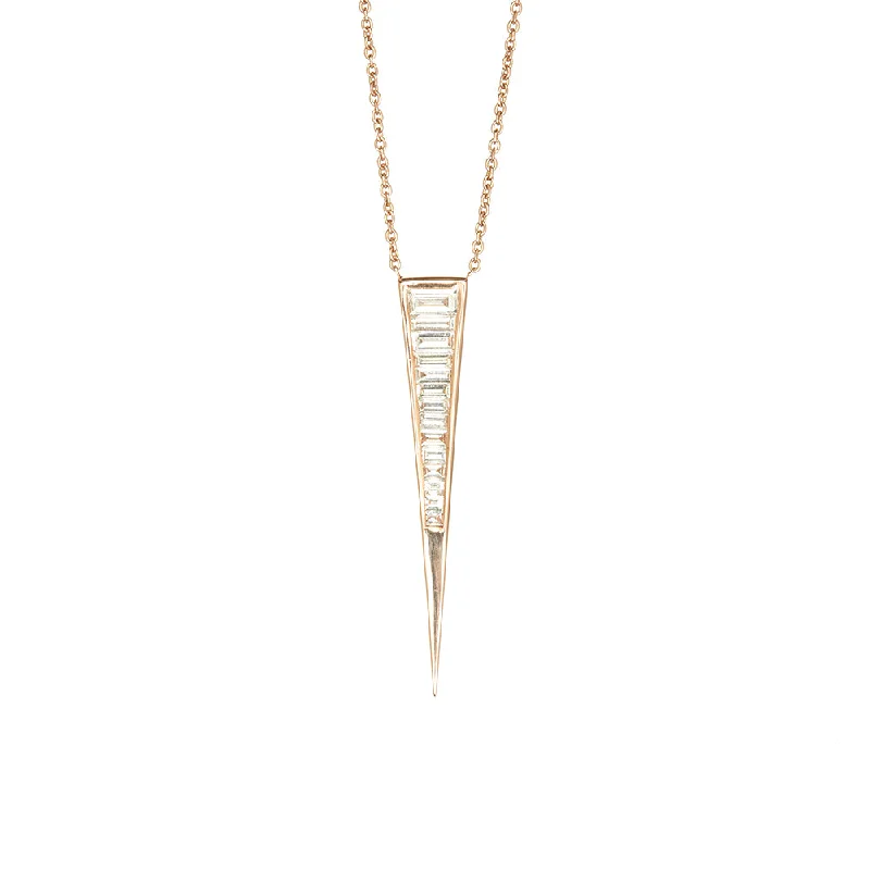 women's necklaces with luxury design -18 Karat Rose Gold Trikon Diamond Baguette Pendant