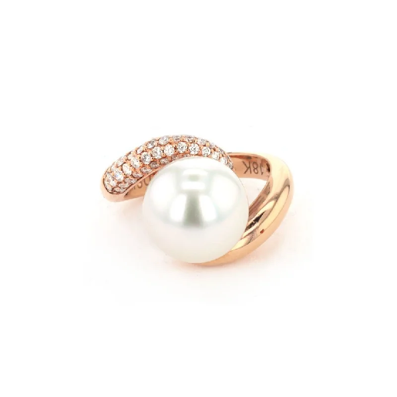 women's engagement rings with yellow gold band -Pearl & Diamond Bypass Ring