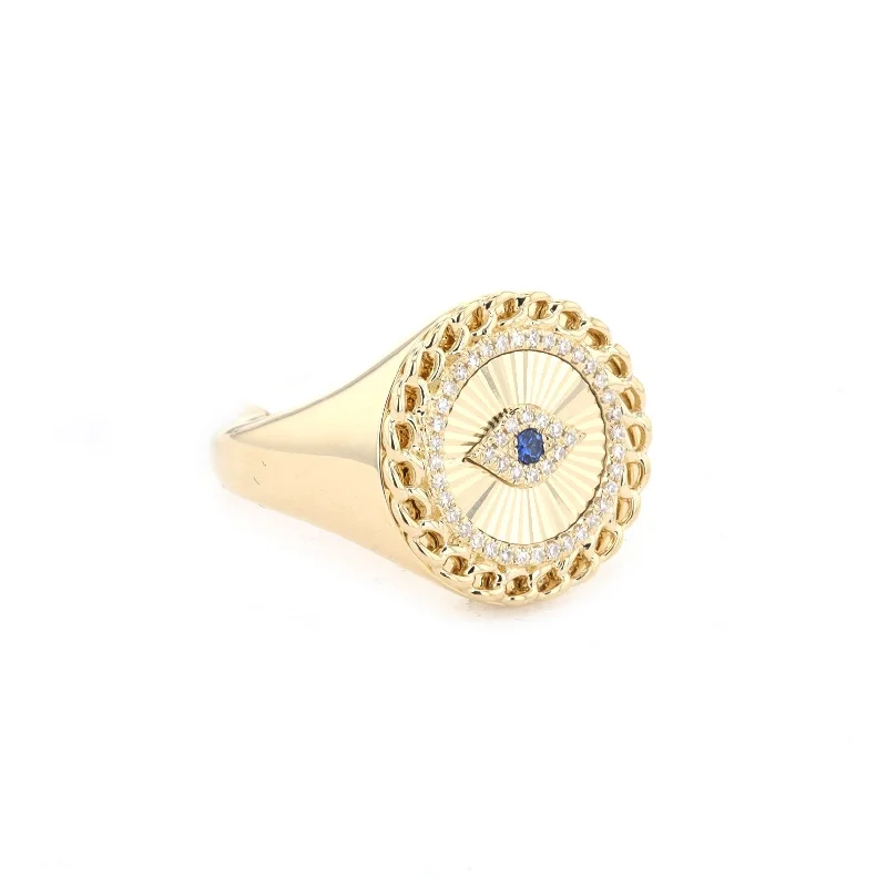 women's engagement rings with gemstone accent -Blue Sapphire & Diamond Gold Eye Ring