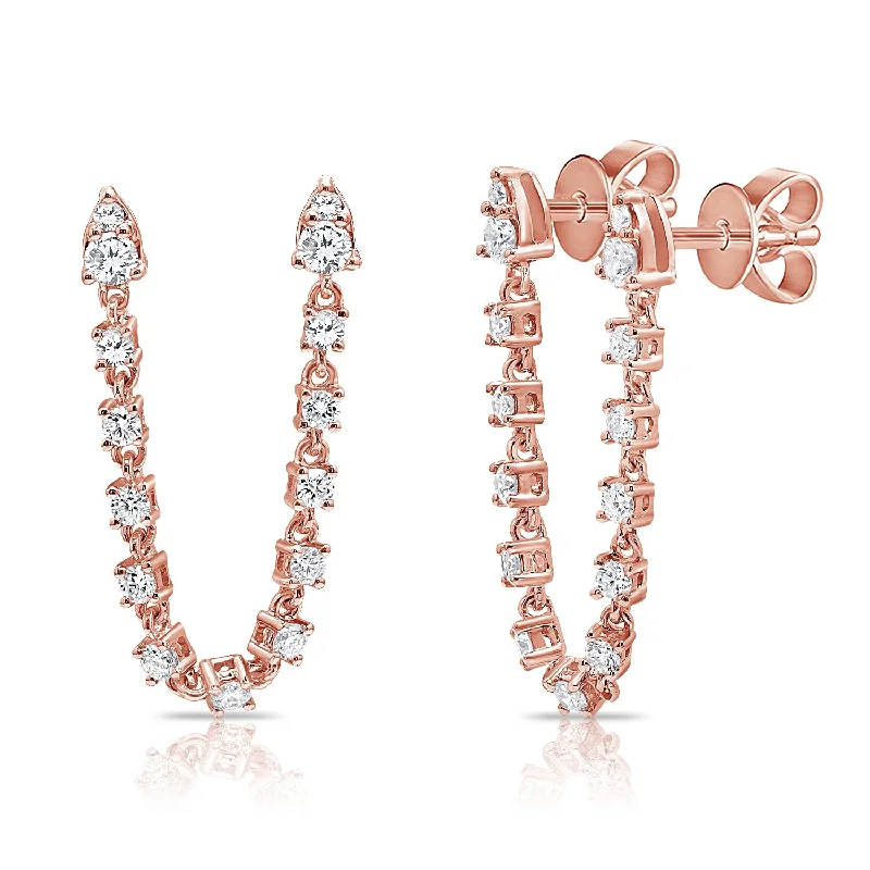 women's earrings with emerald -14K Rose Gold Diamond Chain Earring