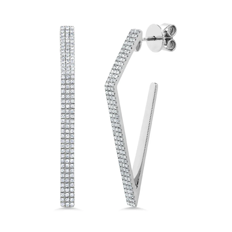 women's earrings with simple design -14K White Gold Diamond Triple Row Geometric Earrings