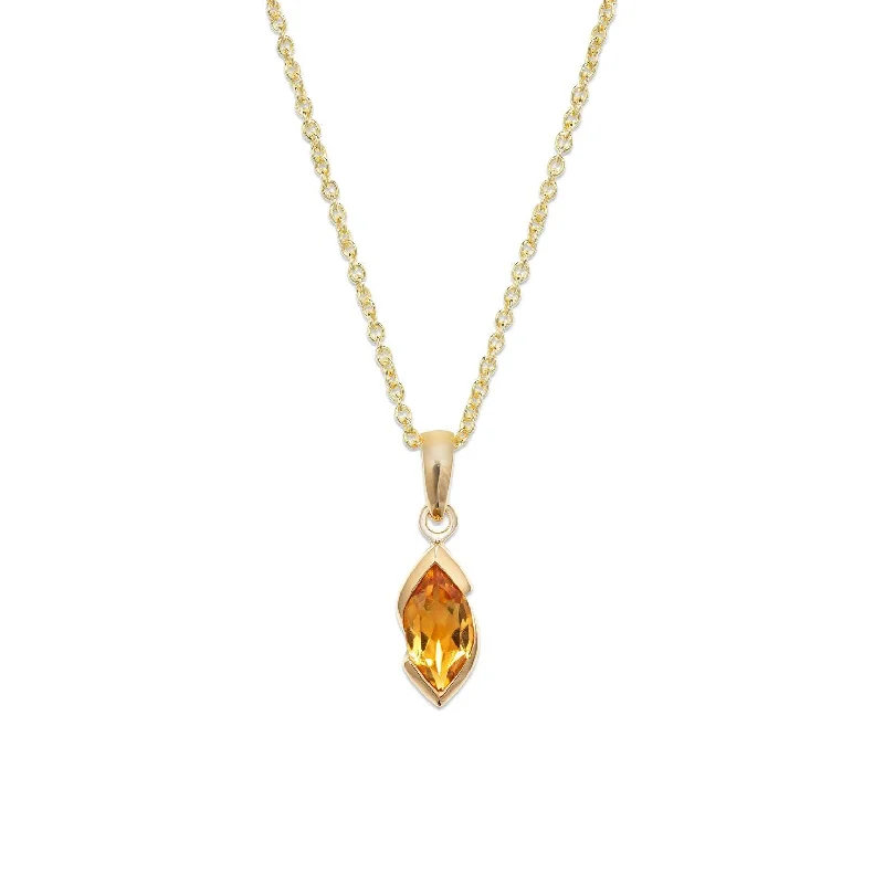 women's necklaces with round gemstone -Unique & Co Gold Citrine Pendant