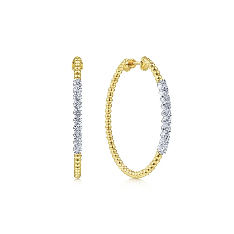 women's earrings with princess-cut diamond -14K White & Yellow Gold Diamond Beaded 40mm Hoop Earrings