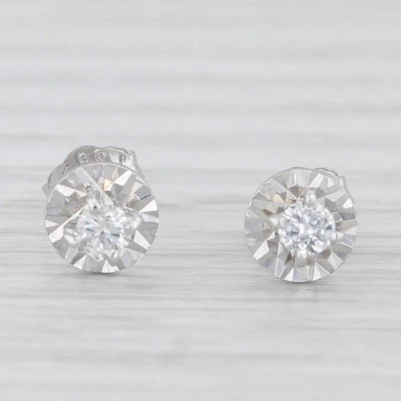 women's earrings with contemporary style -0.14ctw Round Diamond Solitaire Stud Earrings 14k White Gold Vintage