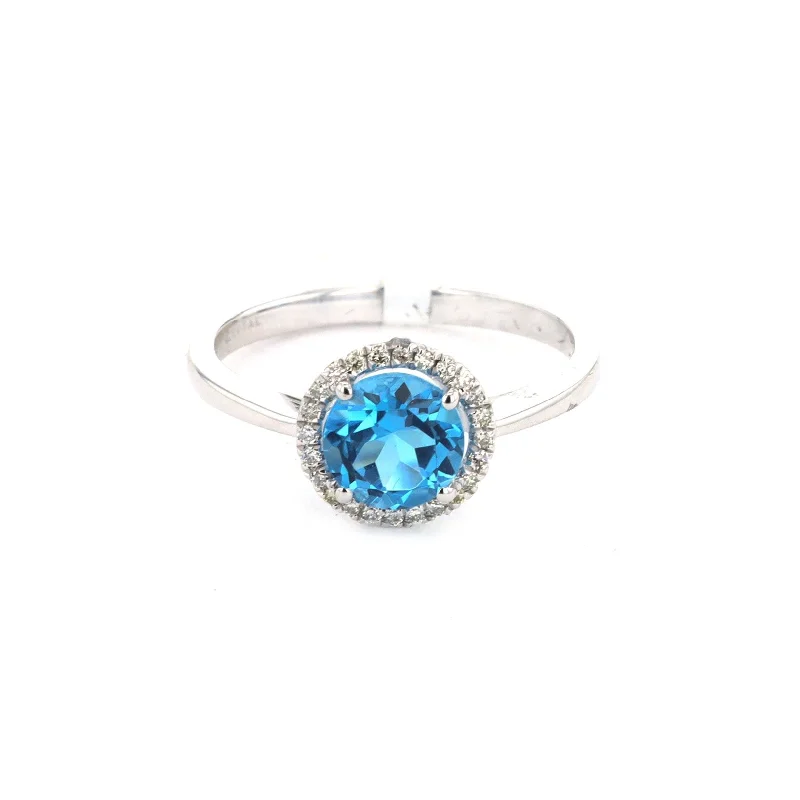 women's engagement rings with split band -Blue Topaz & Diamond Halo Ring