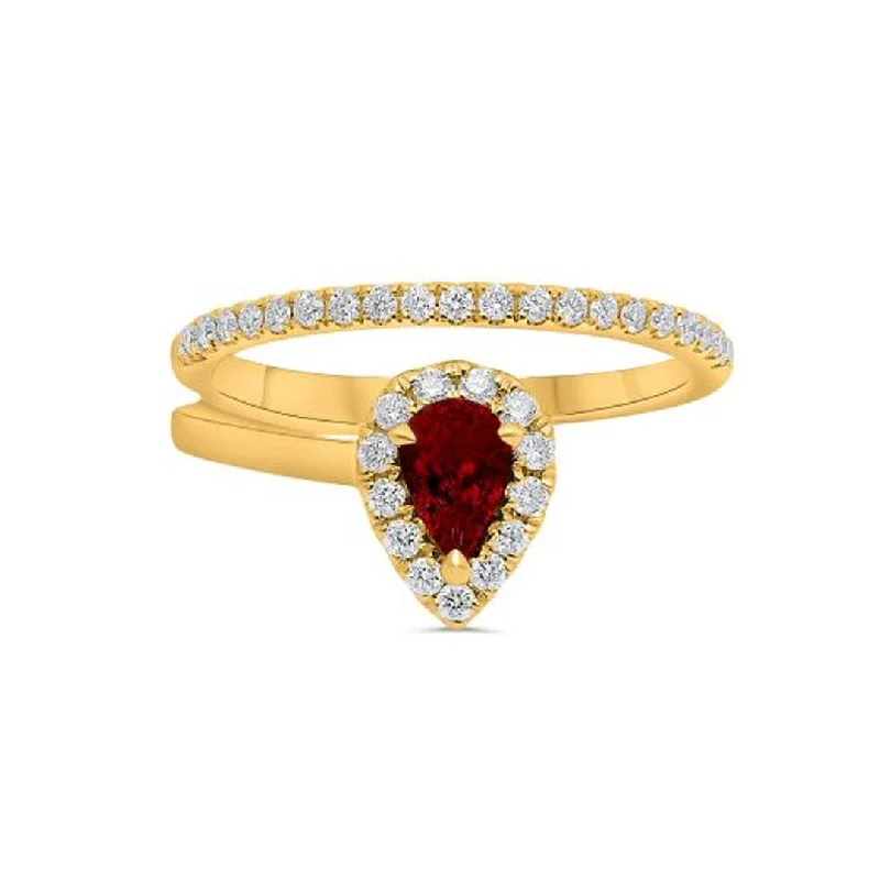 women's engagement rings with diamond accents -Pear Ruby & Diamond Halo Ring | M10278753