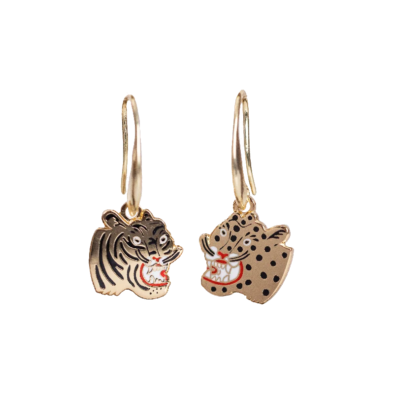 women's earrings with stacked diamonds -Tiger & Cheetah Drop Earrings by Kristina Micotti