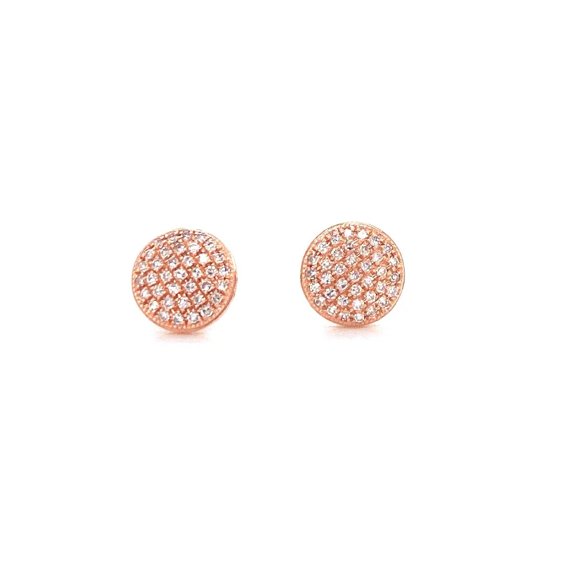 women's earrings with teardrop stones -14K Rose Gold Diamond Large Domed Disc Stud Earrings