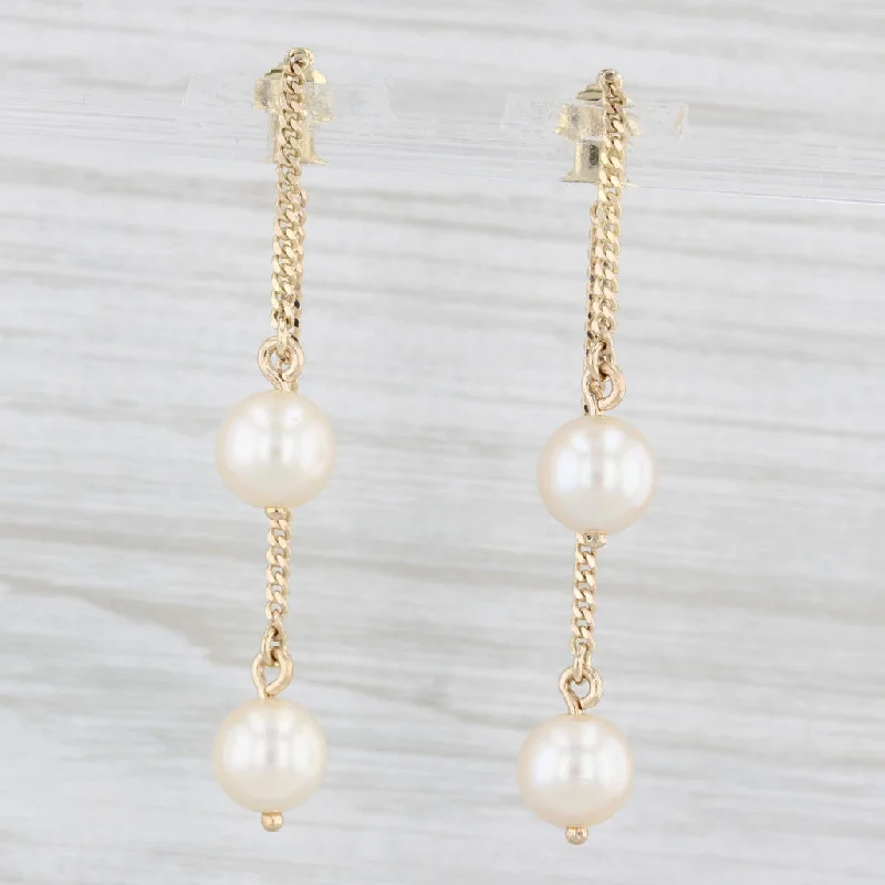 women's earrings with trendy look -Cultured Pearl Chain Dangle Earrings 18k Yellow Gold Round Beads