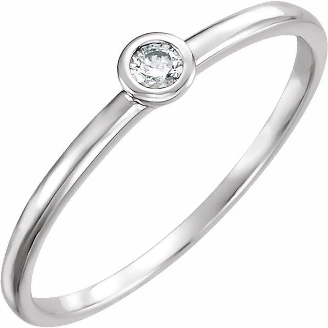 women's engagement rings platinum -14K White .06 CT Natural Diamond Bezel-Set Ring