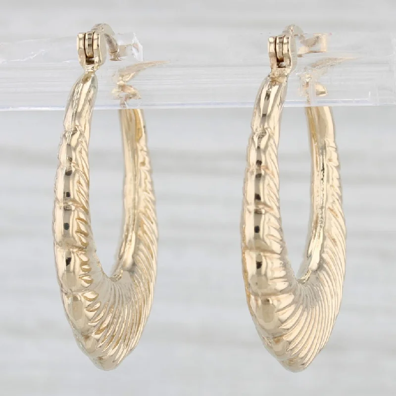 women's earrings with feather design -Scalloped Beveled Hoop Earrings 10k Yellow Gold Snap Top Posts