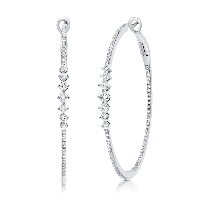 women's earrings with mixed metals -14K White Gold Diamond Graduating Inside Out Hoop Earrings