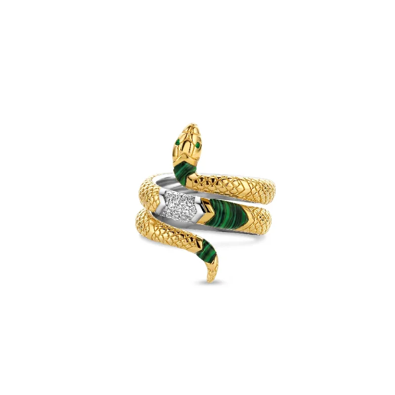 women's rings with bolder band -Ti Sento 18ct Gold Vermeil Emerald Snake Ring