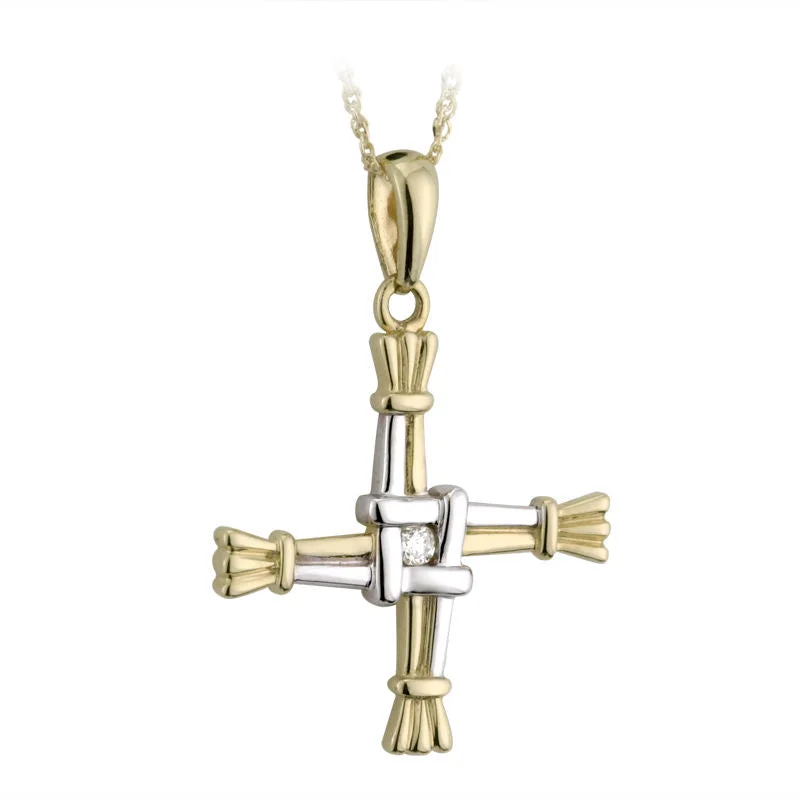 women's necklaces with twist design -14k Gold Diamond St Brigid's Cross