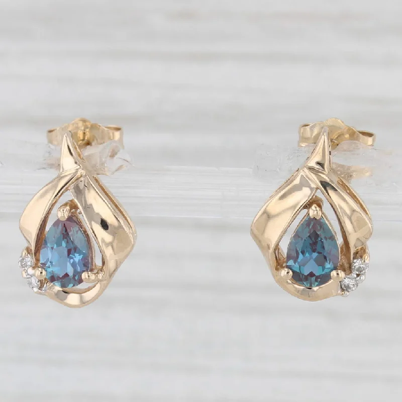 women's earrings with geometric pendant -1.04ctw Lab Created Alexandrite Diamond Stud Earrings 14k Yellow Gold