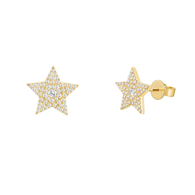 women's earrings with amethyst -14K Yellow Gold Diamond Pave Star Stud Earring