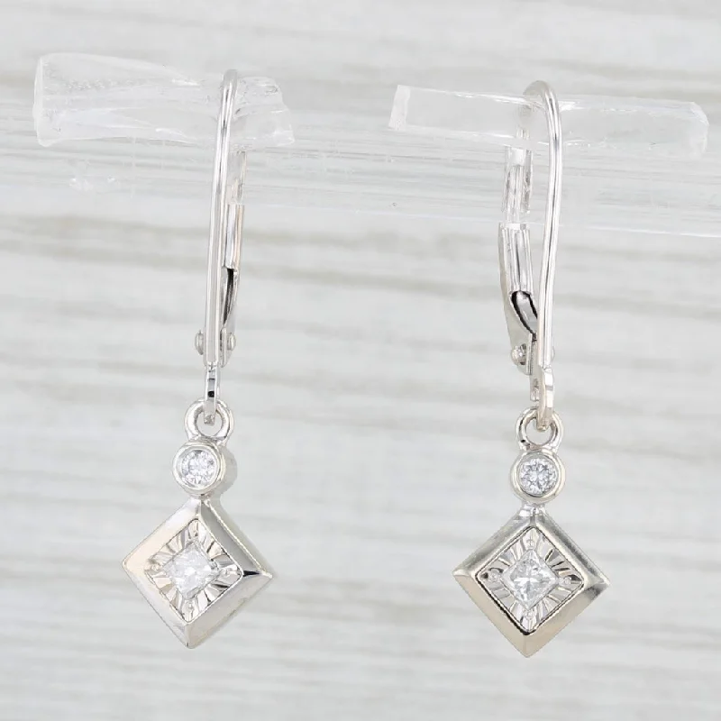 women's earrings with celestial motifs -0.15ctw Diamond Dangle Earrings 10k White Gold Lever Backs