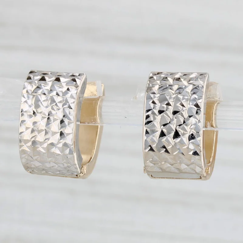 women's earrings with pave setting -2-Toned Gold Hoop Huggie Earrings 14k Yellow White Gold Pierced Drops