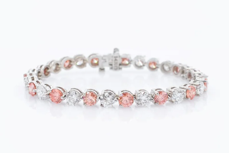 women's bracelets with round beads -Pink and White Lab Grown Diamond Tennis Bracelet