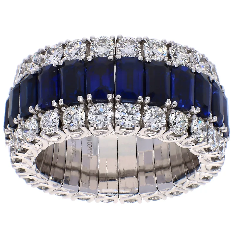 women's engagement rings with channel setting -Picchiotti Xpandable 18K White Gold Sapphire and Diamond Band Ring