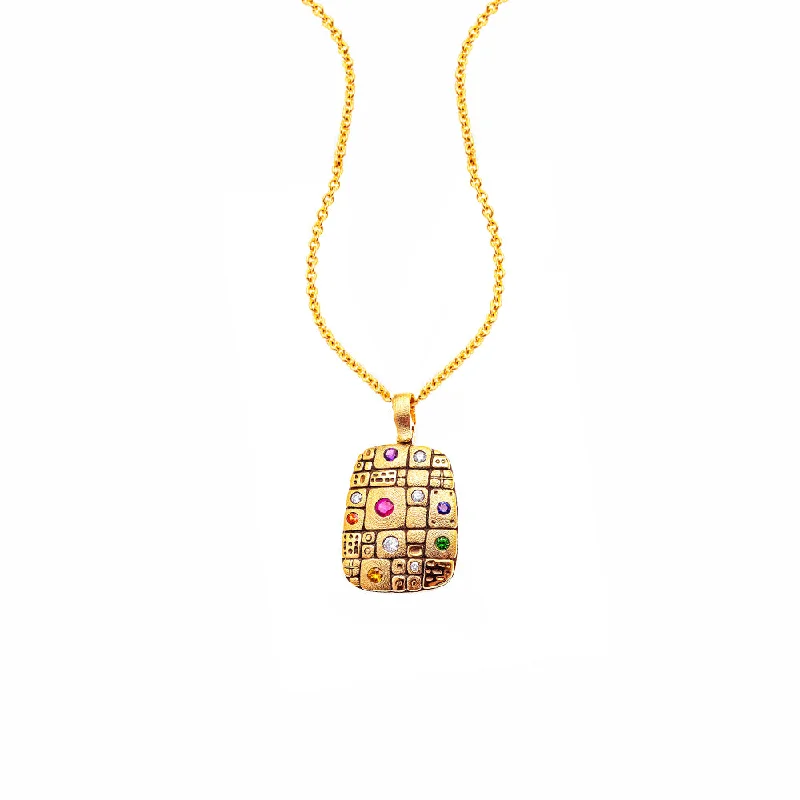 women's necklaces with heart charm -18 Karat Yellow Gold Old Pathway pendant with Ruby, Tsavorite and Diamonds