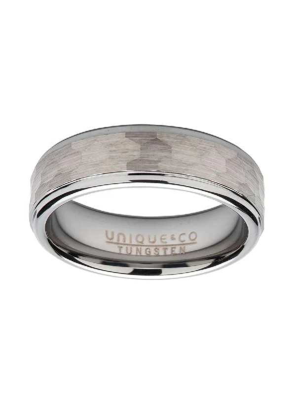 women's rings with gemstone halo -Unique & Co 6mm Hammered Tungsten Carbide Ring