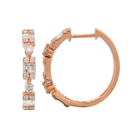 women's earrings with heart-shaped design -14K Rose Gold Round + Baguette Cluster Hoop Earrings