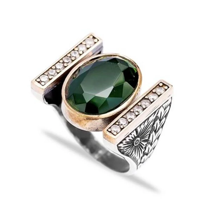 women's rings with large center stone -Emerald Goddess Ring - Sterling Silver