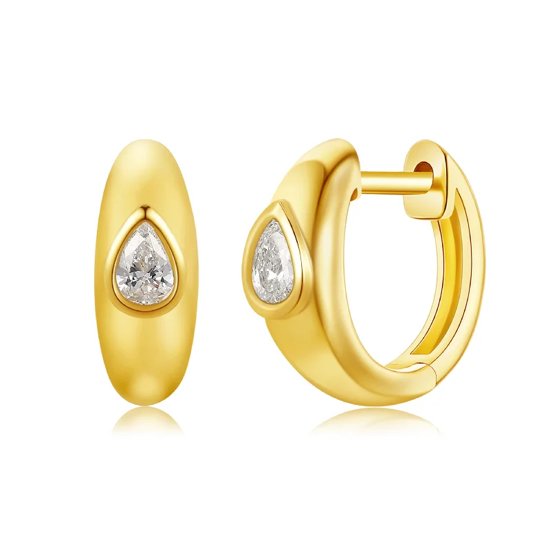 women's earrings with bolder design -14K Yellow Gold Pear Diamond Polished Huggie Earrings