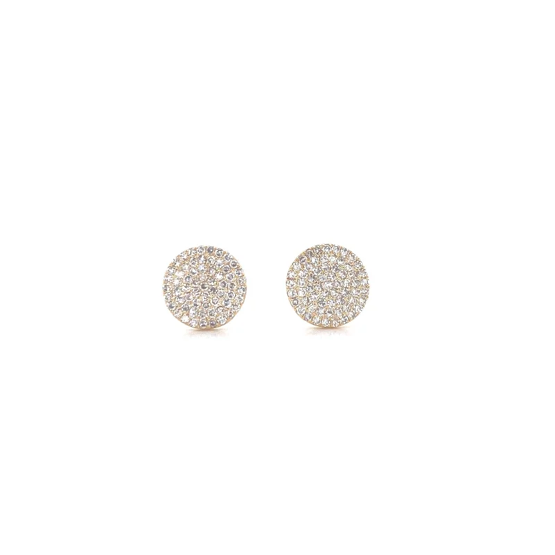 women's earrings with celestial motifs -14K Yellow Gold Diamond Large Flat Disc Stud Earrings