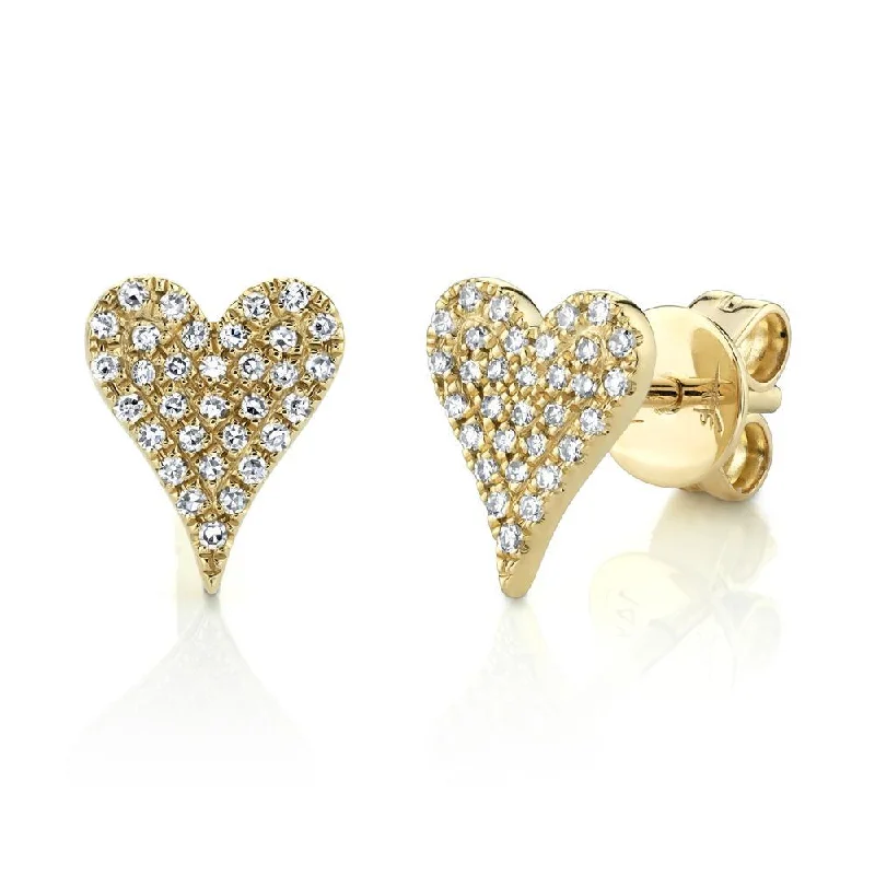 women's earrings with artistic look -14K Yellow Gold Diamond Heart Stud Earrings