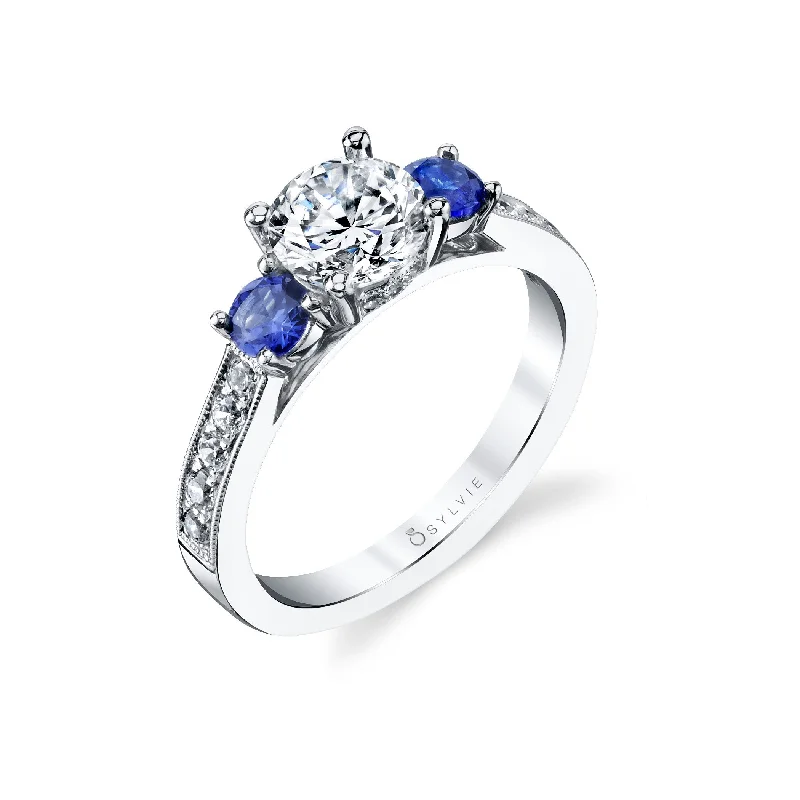 women's engagement rings with floral design -Diamond and Sapphire Ring Mounting by Sylvie, 14K White Gold