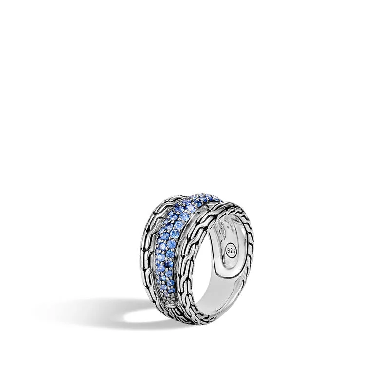 women's rings with diamond side stones -John Hardy Classic Chain Ring with Blue Sapphire RBS9996984BSP