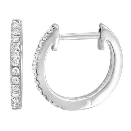 women's earrings with modern aesthetic -14K White Gold 13mm Diamond Hoop Earrings