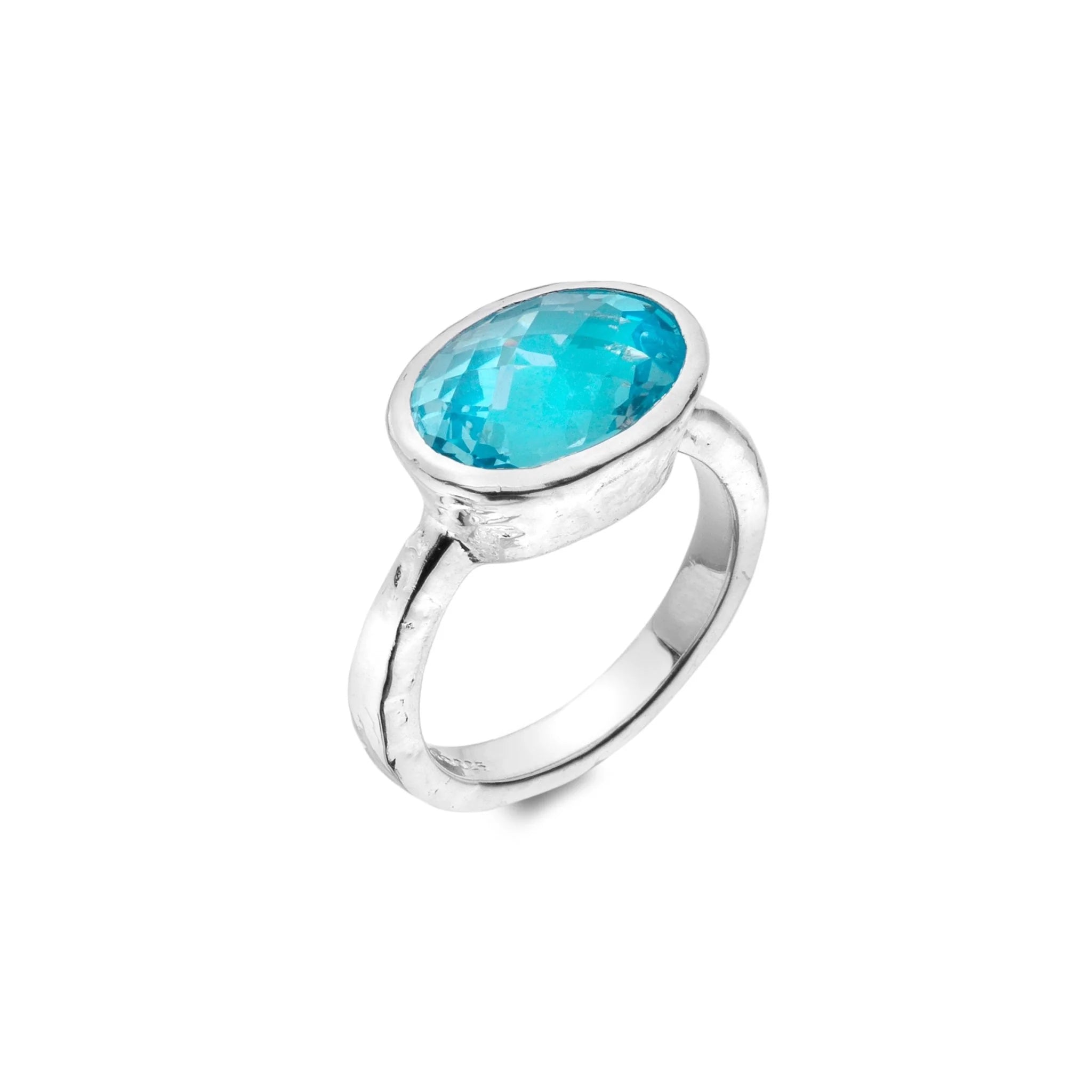 women's rings with faceted gemstone -Sea Gems Silver Oval Faceted Blue Topaz Ring