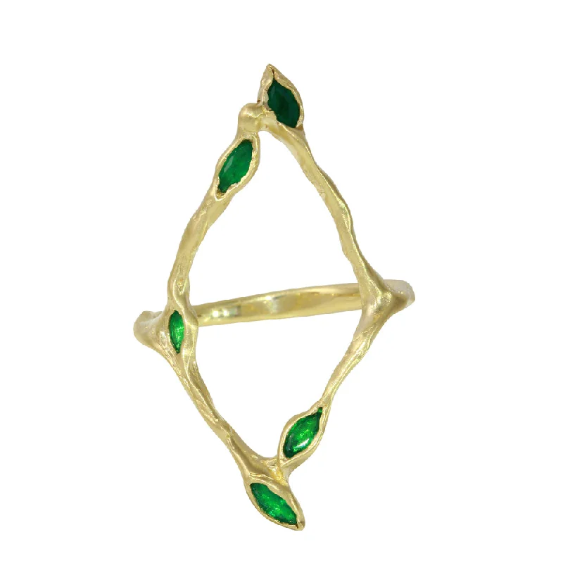 women's rings with gemstone bezel -Emerald Kite Marquise Leaf Ring