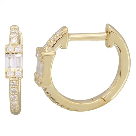 women's earrings with modern aesthetic -14K Yellow Gold Diamond Huggie Earrings