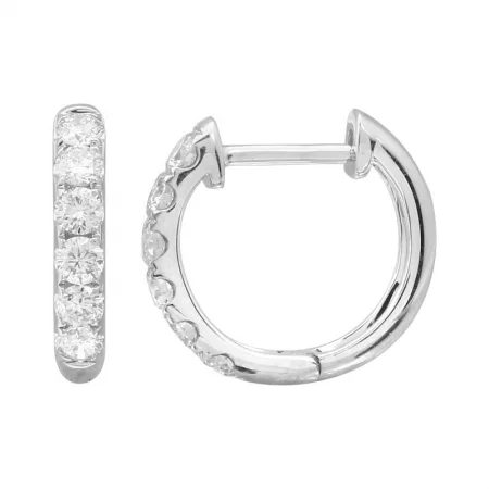 women's earrings with floral pattern -14K White Gold Diamond Huggie Earrings