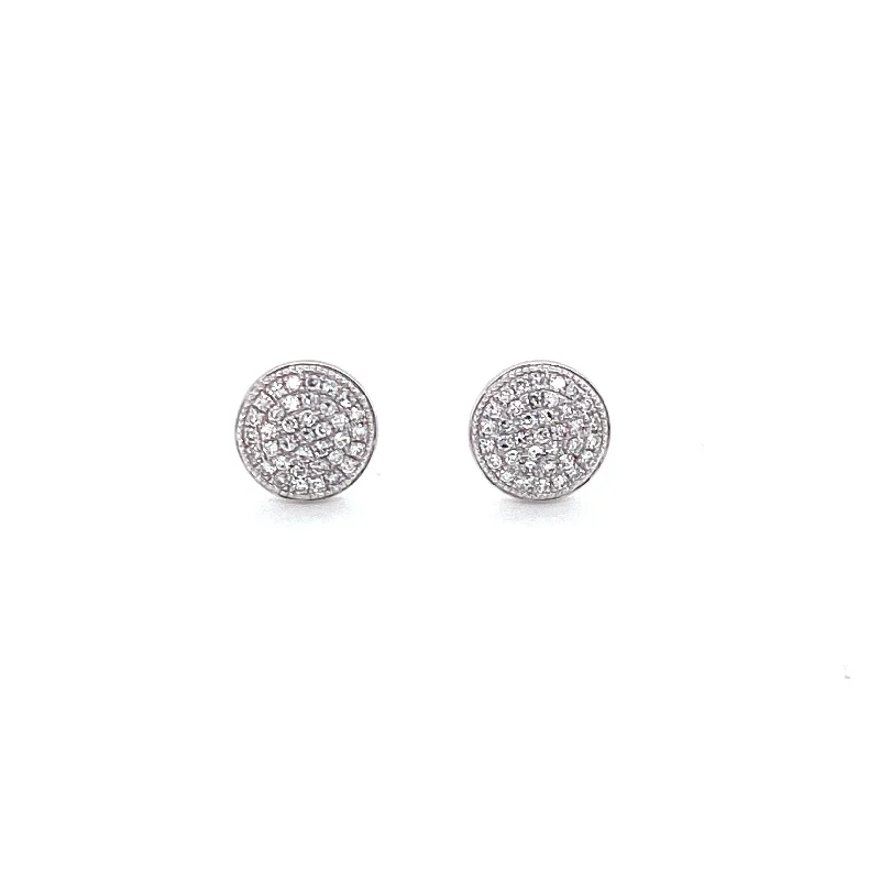 women's earrings with dainty chains -14K White Gold Diamond Large Domed Disc Stud Earrings