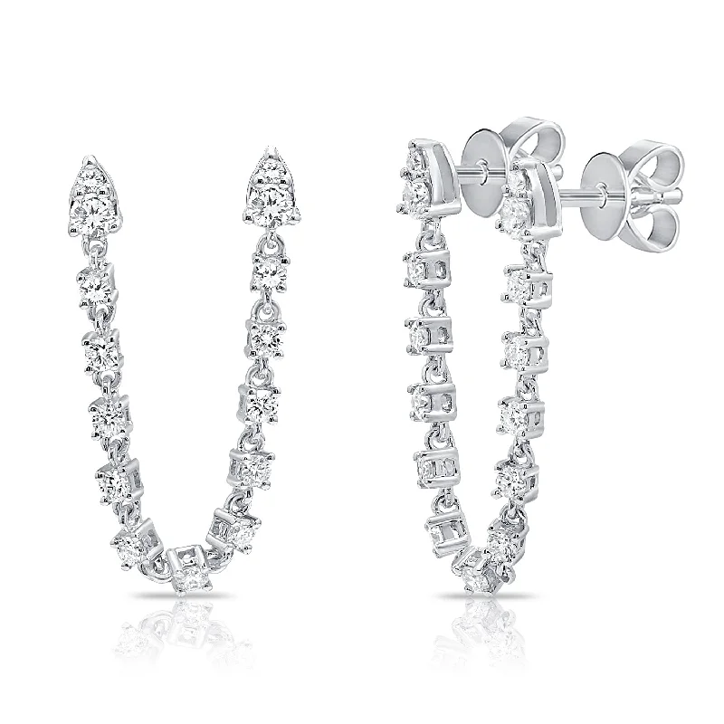 women's earrings with multi-stone design -14K White Gold Diamond Chain Earring